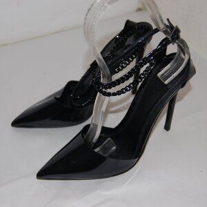 37/US7❤️ ITALY ALEVI MILANO Patent Leather Chain Pointed High Heels Sandals